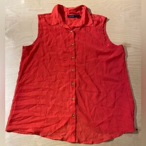 Mileage Vibrant Red Sleeveless Button-Down Sheer Shirt Large (GO)